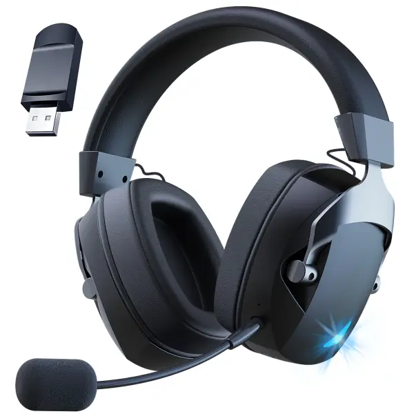 Fone de ouvido para jogos com microfone removível com cancelamento de ruído, entrada com fio 2.4G Bluetooth-USB-3.5mm 3 modos para vários dispositivos