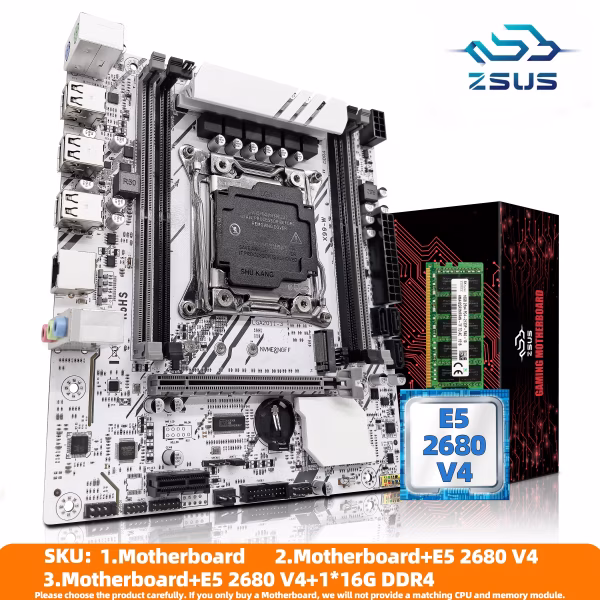 Zsus X99-W conjunto de placa-mãe com LGA2011-3 xeon e5 2680v4 cpu ddr4 16gb (1*16gb) 2133mhz memória ram nvme m.2 sata
