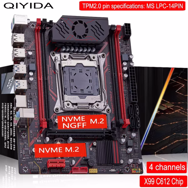 Placa-mãe QIYIDA X99 H9S LGA 2011 3 com NVME NGFF M.2 Suporte 4 canais X99 C612chip Memória DDR4 SATA3.0 TPM 2.0