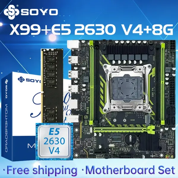 Conjunto de Placa Base SOYO X99 con CPU LGA2011-3 Xeon E5 2630 V4, RAM DDR4 de 8 GB (1*8 GB) a 2133 MHz, NVME M.2 SATA, Accesorios de Computadora