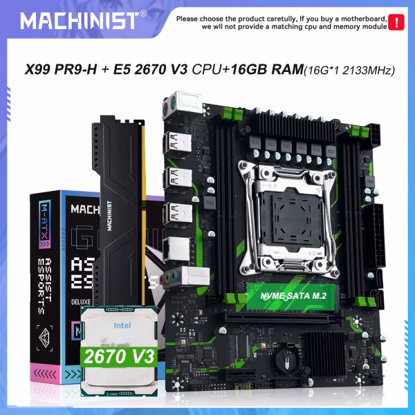 Placa-Mãe PR9-H MACHINIST X99 LGA 2011-3 Combo Opcional com Processador Xeon E5 2670 V3 e Memória RAM ECC DDR4 de 16G com Slot M.2