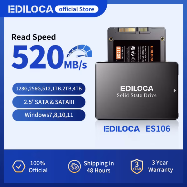 Ediloca ES106 SSD 550 MB/s M.2 SATA SSD 6Gb/s NVME 3D NAND TLC Disco Rígido Interno para Ultrabooks, Tablets e Mini PCs