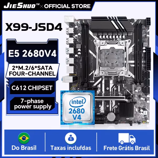 Conjunto de Placa Mãe JIESHUO X99-JSD4 com CPU Xeon E5-2680 V4 + 16GB de RAM DDR4, Fonte de Alimentação de 8 Fases, Kit de Desktop de Alto Desempenho
