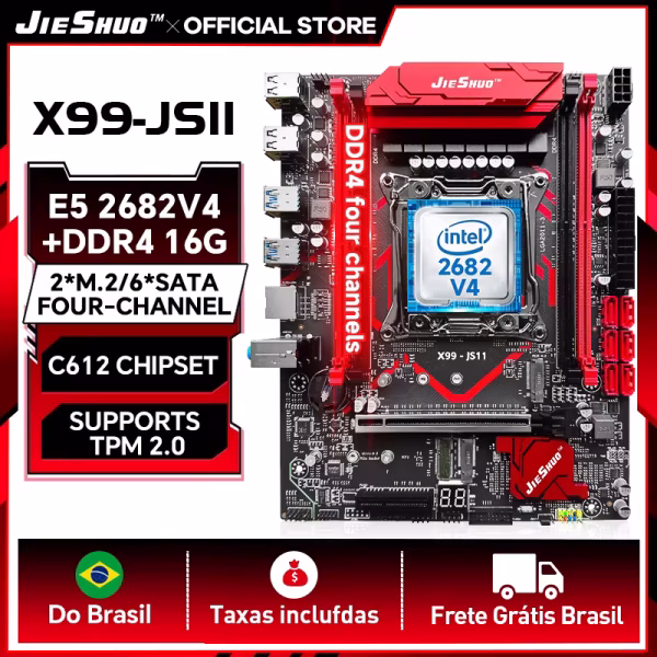 Jieshuo X99 placa-mãe combo 2682 v4 Xeon placa-mãe CPU set V4 DDR4 canal duplo, LGA2011 suporta 64 GB, SATA 3.0, NVMe M.2