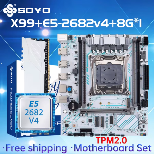 Placa-mãe para jogos SOYO X99 tpm2.0 com CPU Intel Xeon E5 2682 V4 DDR4 ECC 8G*1 2133MHz RAM M.2 NVME para PC de mesa TPM2.0
