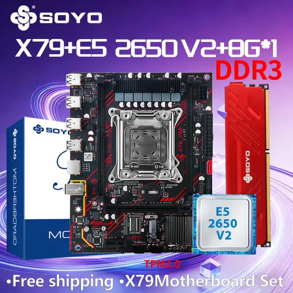 Placa-mãe X79 DUAL para jogos, RAM 8G*1, CPU E5 2650 V2, componentes de computador DDR3, kit PC gamer, Intel Xeon, TPM2.0, PCIE3*16, LGA2011, para escritório.