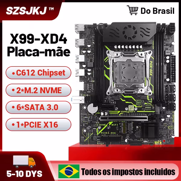 SZSJKJ X99 Kit de placa-mãe LGA2011-3 Slot C612 Chipset M.2 NVME USB3.0 com CPU Xeon E5 2682 com suporte a memória DDR4 TPM2.0