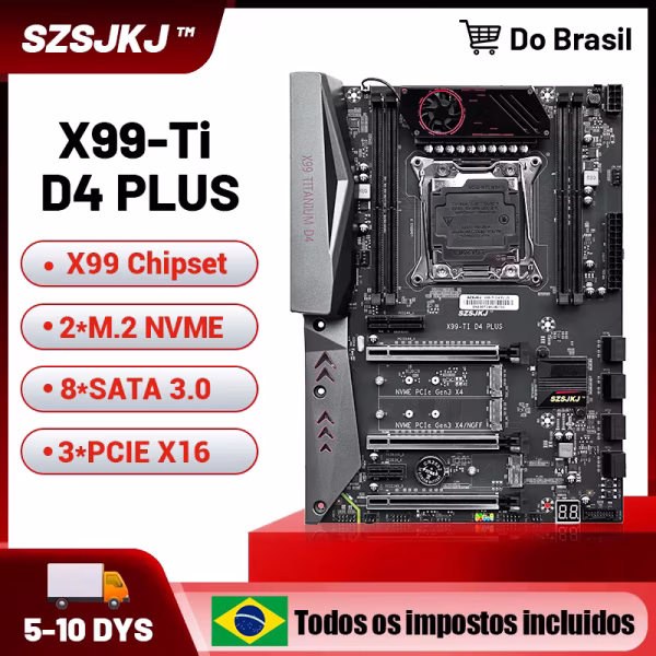 Placa-mãe SZSJKJ X99 DDR4 CPU Xeon E5 Série V4 Slot de memória de quatro canais Interface SATA NVME M.2 com blindagem térmica