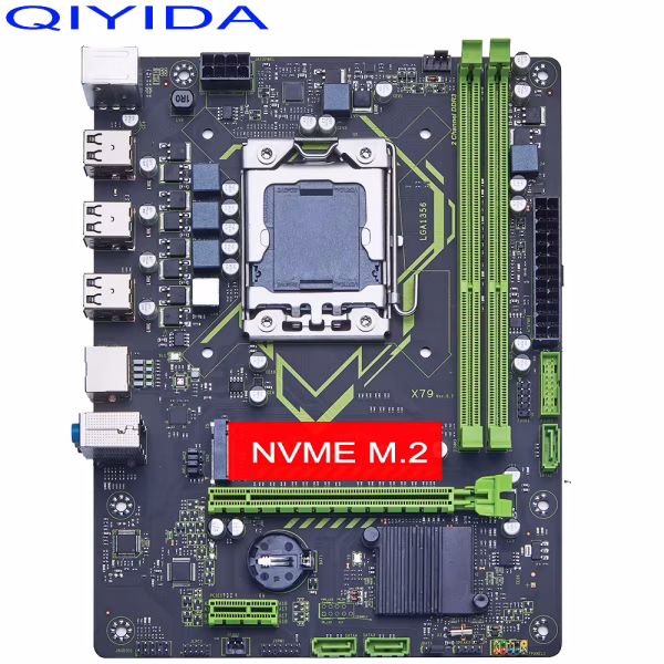 Placa-mãe QIYIDA X79 LGA1356 com suporte para memória DDR3 de servidor, placa principal para desktop LGA 1356, CPU de servidor, NVME M.2, PCI 3.0, SATA 16x